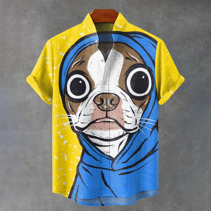 Blue Boston Terrier Dog Vintage Print Casual Shirt