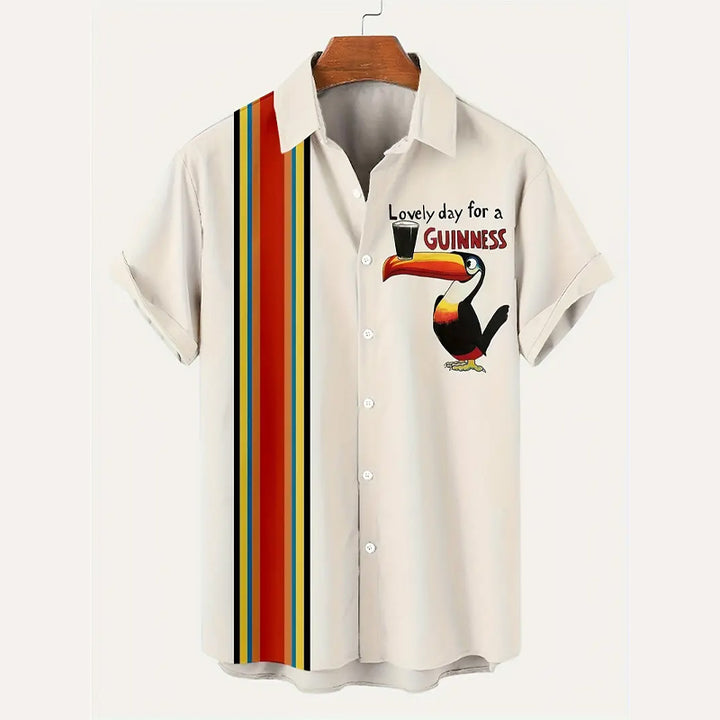 Men's Stylish Striped with Vibrant Bird Graphic Shirt