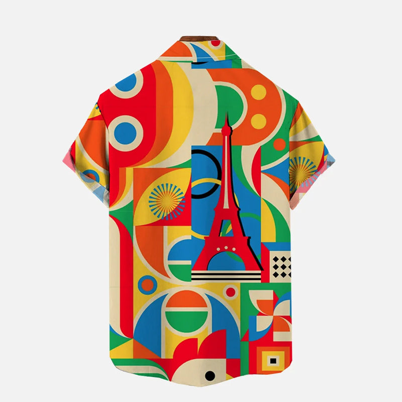 Colorful Geometric Elements Abstract Architectural Pattern Printing Shirt