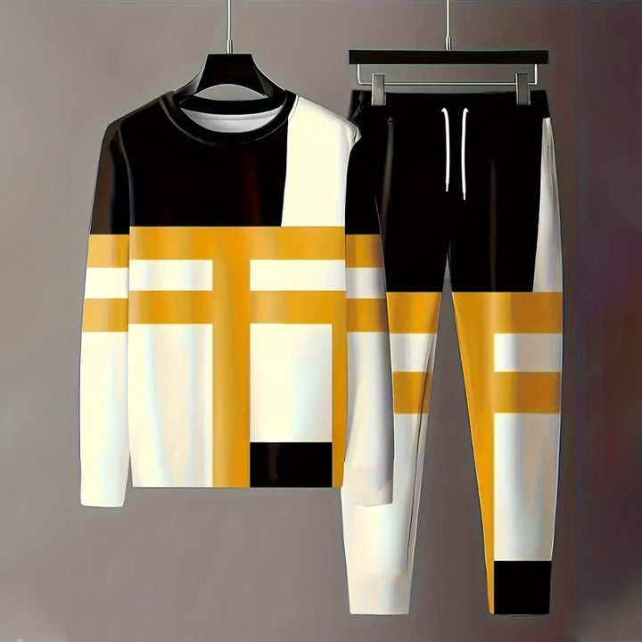 Men's 3D Printed Stripes T-shirt& Pants 2-Piece Set