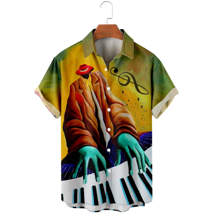 Men's Piano Fans Graphic Print Short Sleeves Shirt