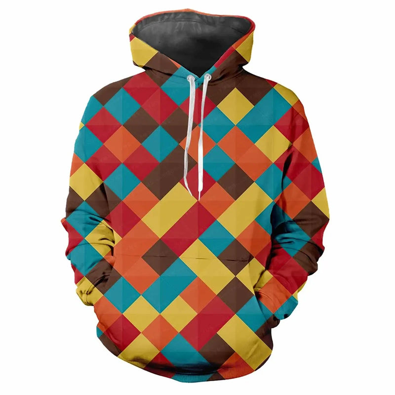 Men's Printed Color Lattice Patterns Digital Printing Hoodie