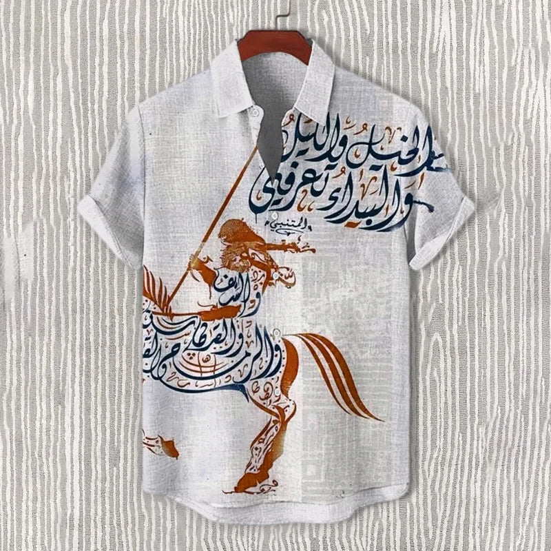 Men's Horse Calligraphy Art Print Casual Shirt