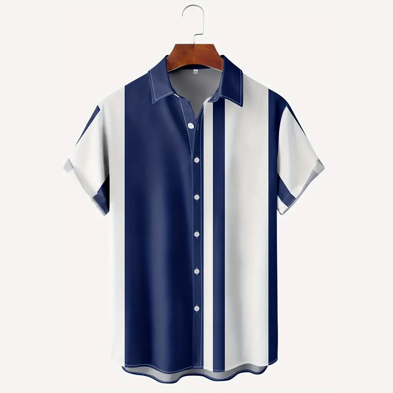 Men's Stylish Stripe Print Casual Short Sleeve Shirt