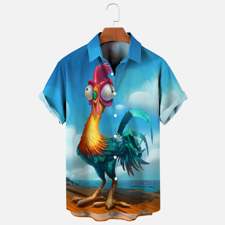 Men's Cartoon Funny Chick Print Hawaiian Short Sleeve Shirt