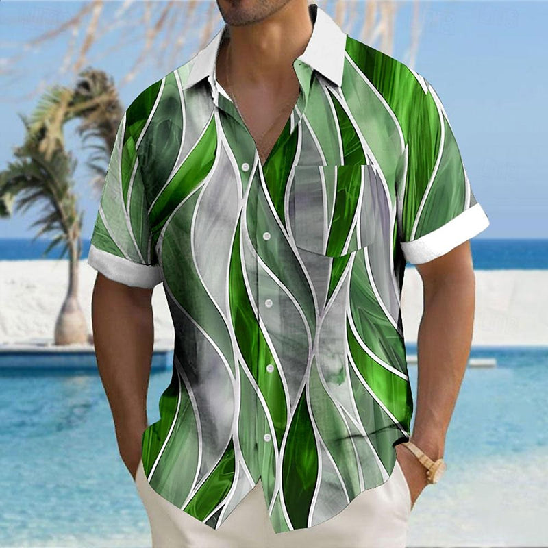 Men's Geometric Textured Hawaiian Resort Printed Shirts