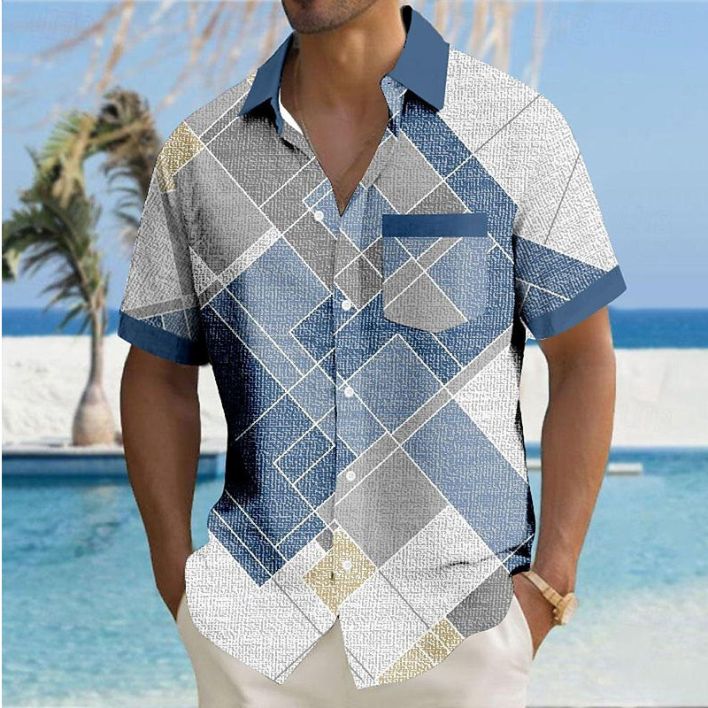 Men's Geometric Pattern Printed Short Sleeve Shirts