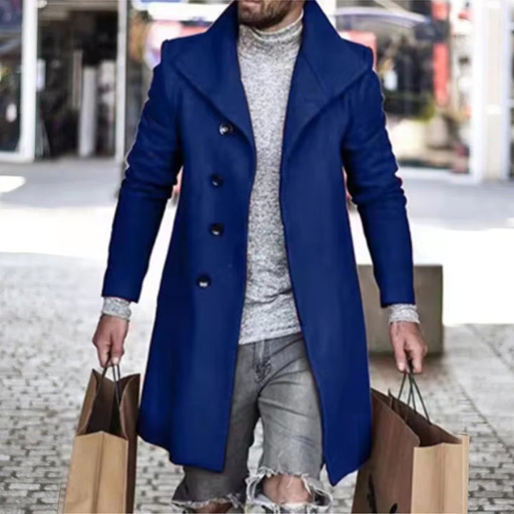 Men's solid color casual long woolen coat