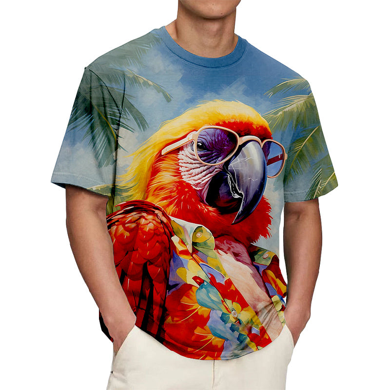 Men's Comfortable Hawaiian Mr. Parrot Print T-Shirt