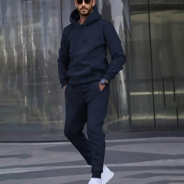 Men's Casual Solid Color Hooded Long-sleeved Set