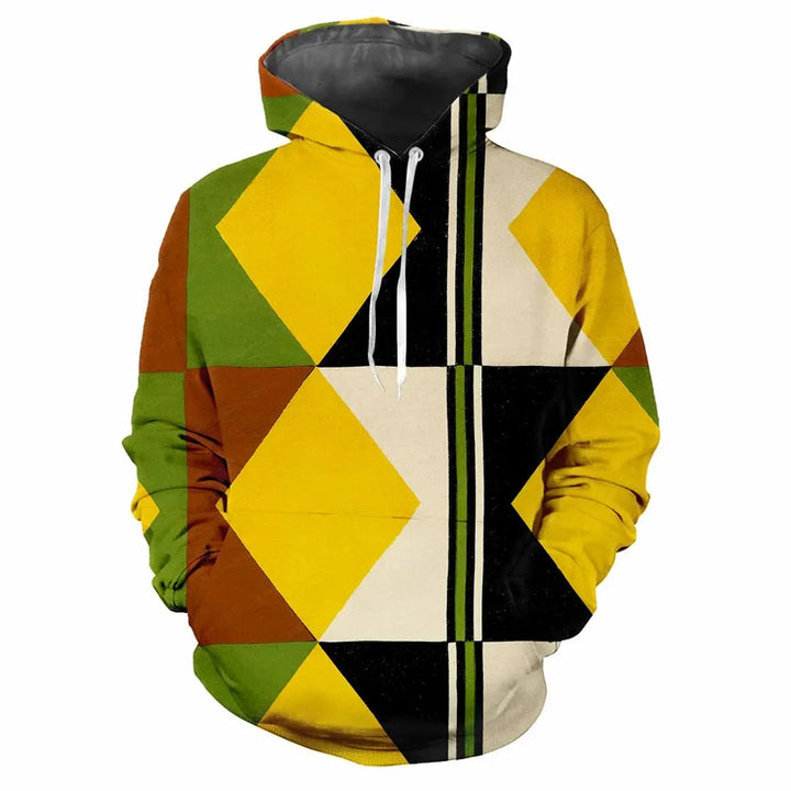 Men's Printed Color Lattice Patterns Digital Printing Hoodie