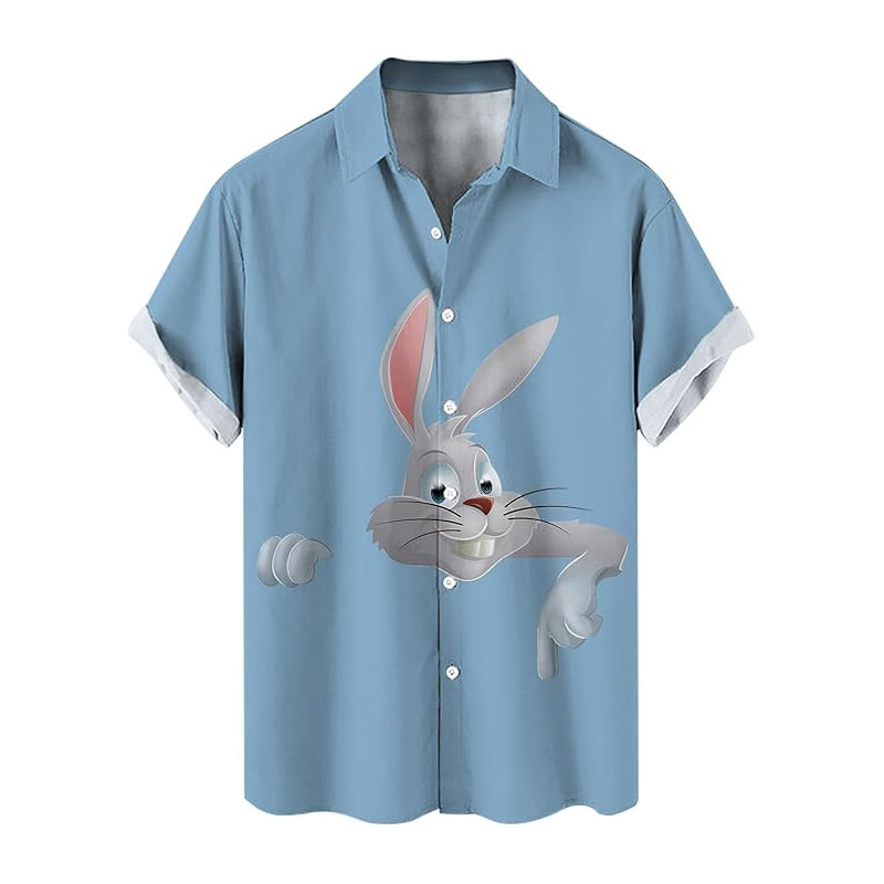 Men's Easter Rabbit Print Short Sleeve Casual Shirt