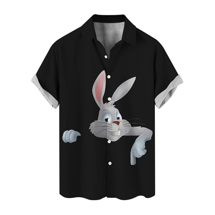 Men's Easter Rabbit Print Short Sleeve Casual Shirt