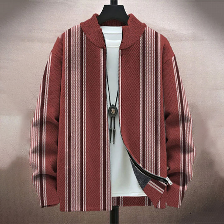 Men's Vintage Basics Stripes Print Long-Sleeved Zip Cardigan Jacket