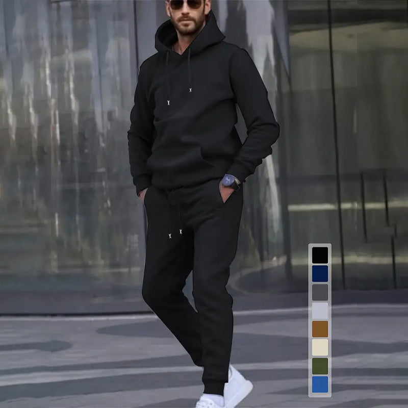 Men's Casual Solid Color Hooded Long-sleeved Set