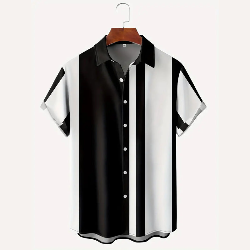 Men's Stylish Stripe Print Casual Short Sleeve Shirt