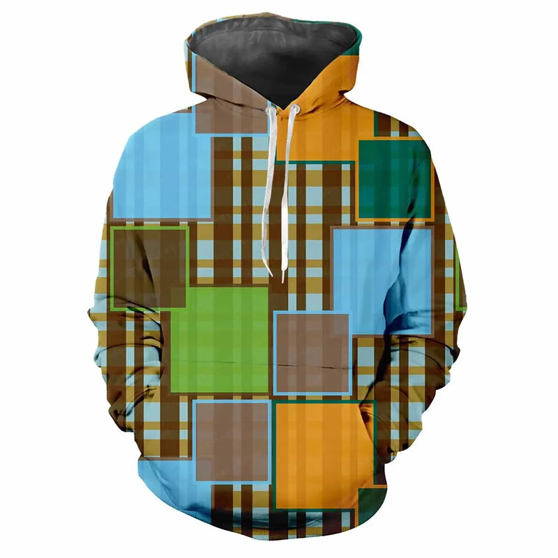 Men's Printed Color Lattice Patterns Digital Printing Hoodie