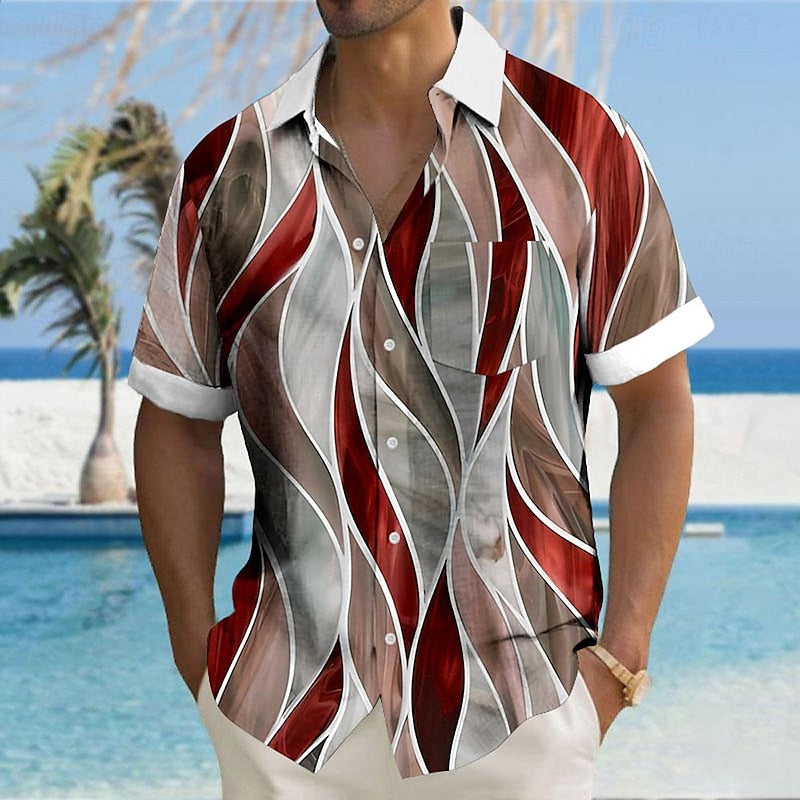 Men's Geometric Textured Hawaiian Resort Printed Shirts