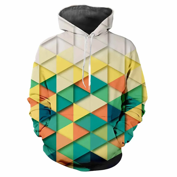 Men's Printed Color Lattice Patterns Digital Printing Hoodie