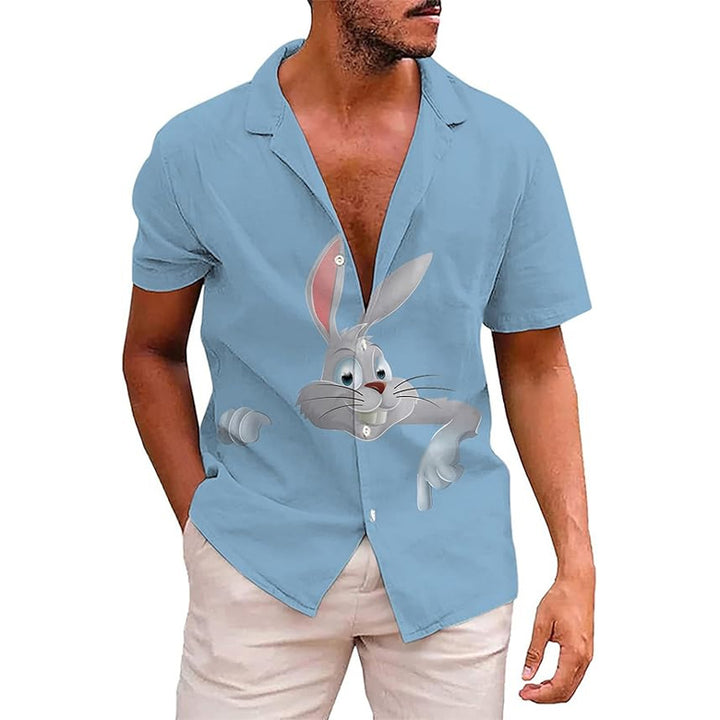 Men's Easter Rabbit Print Short Sleeve Casual Shirt