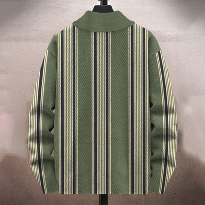 Men's Vintage Basics Stripes Print Long-Sleeved Zip Cardigan Jacket