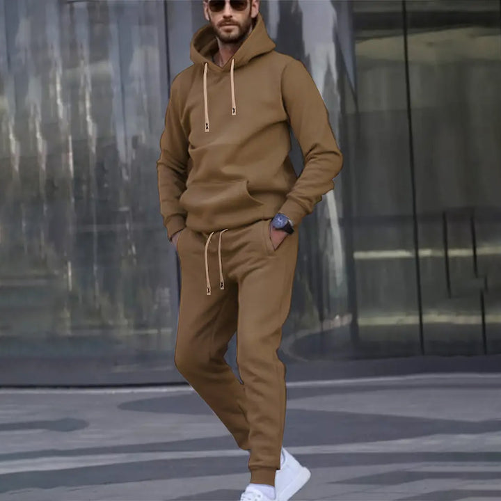 Men's Casual Solid Color Hooded Long-sleeved Set