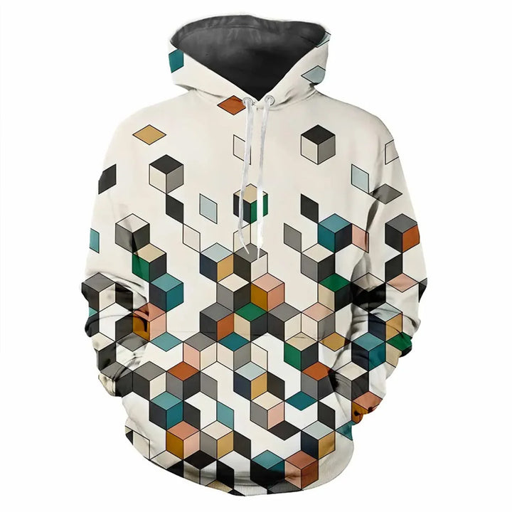 Men's Printed Color Lattice Patterns Digital Printing Hoodie