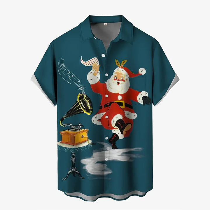 Men's Dancing Santa Claus Print Short Sleeve Shirt