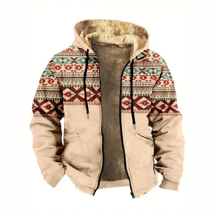 Men's Fleece-Lined Hooded Tribal Print Jacket