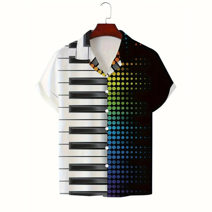 Men's Casual 3D Piano Keyboard Printed Shirt