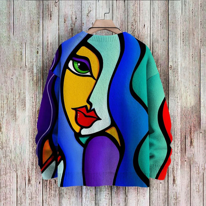 Abstract Art Print Pullover Casual Sweater