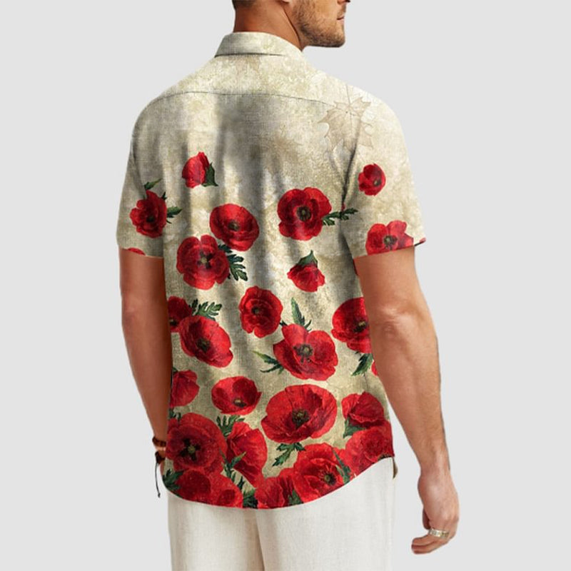 Vintage Rose Pattern Shirt Plus Size Men's Shirt