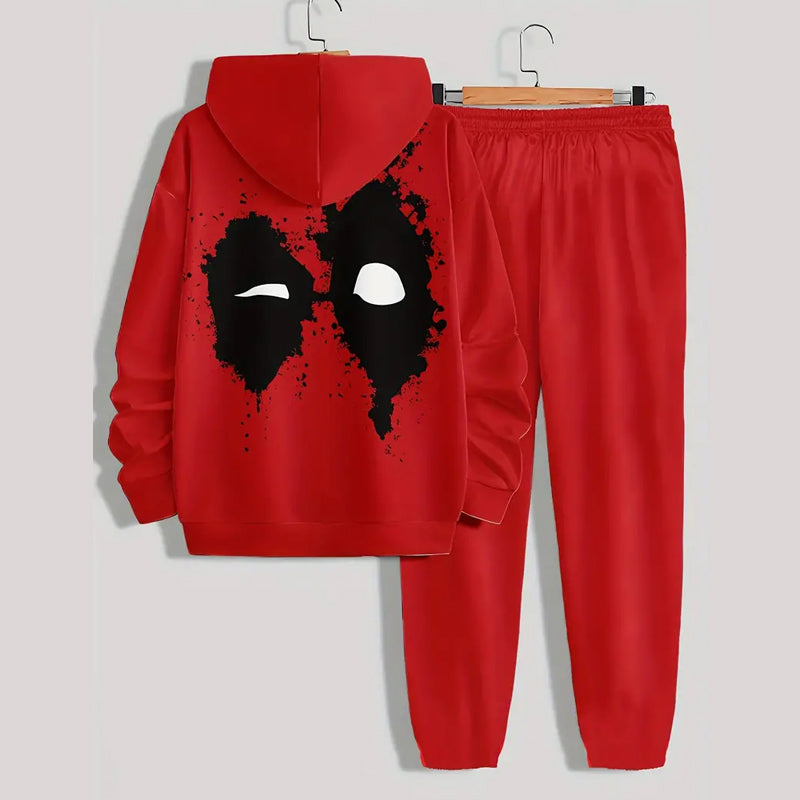 Men's Printed Design Casual Hoodie and Pants Set