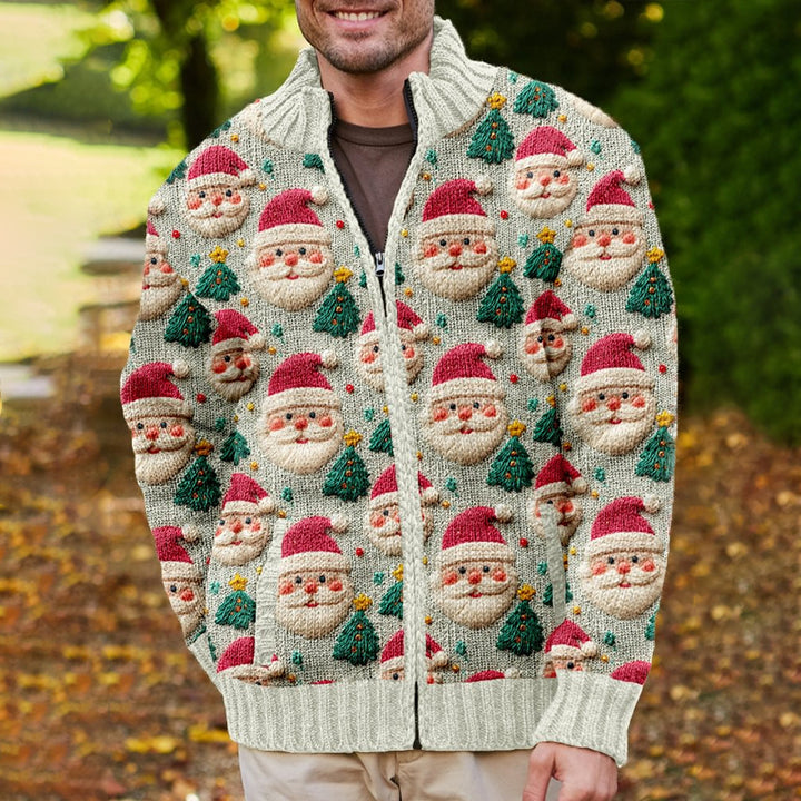 Men's Cute Santa Claus And Christmas Tree Knitted Cozy Cardigan