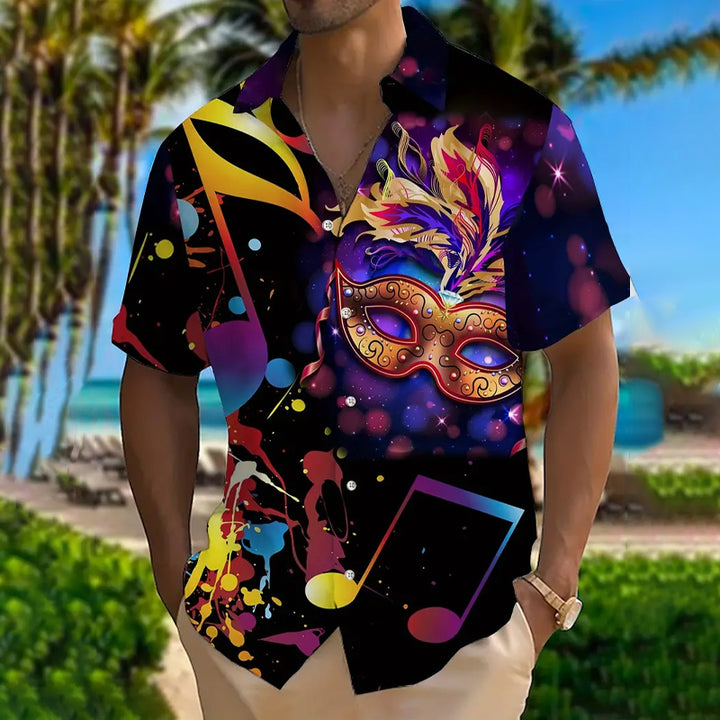 Men's Mardi Gras Graphic Print Short Sleeve Shirt