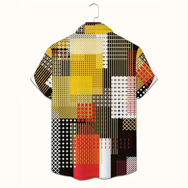 Men's Color Block Pattern Button Down Shirt