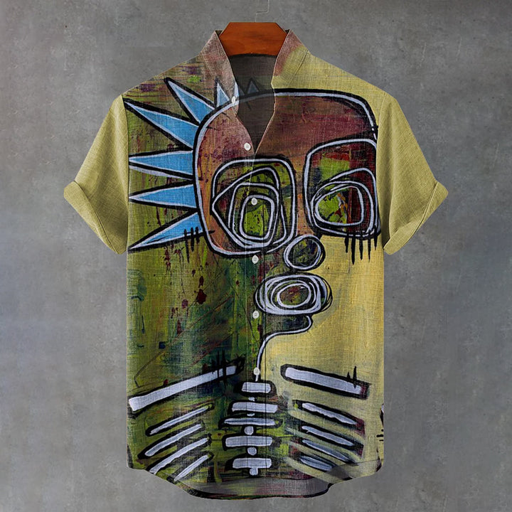 Simple Spoof of Skeletons Vintage Print Casual Shirt