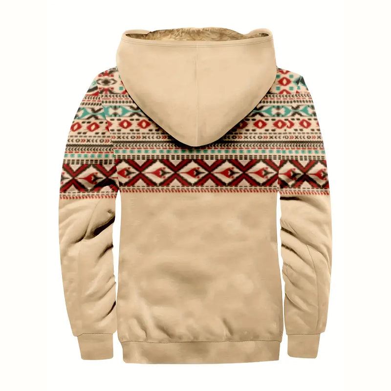 Men's Fleece-Lined Hooded Tribal Print Jacket