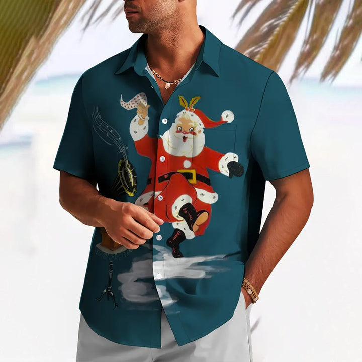 Men's Dancing Santa Claus Print Short Sleeve Shirt