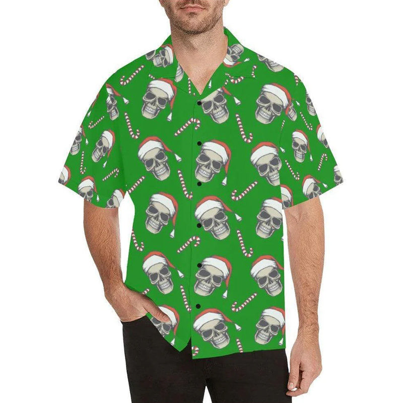 Men's Christmas hat skull print short sleeve shirt