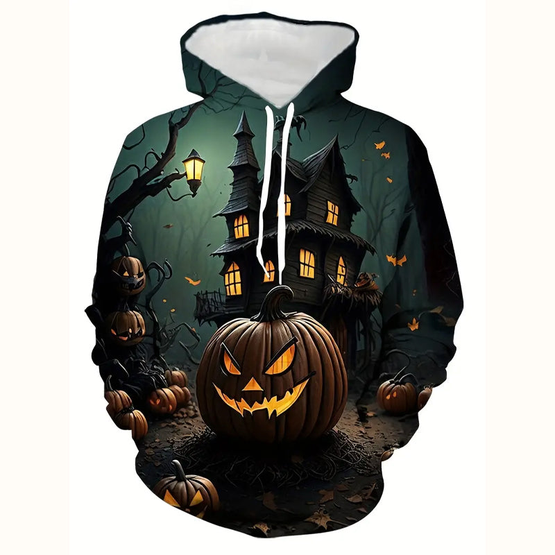 Men's Halloween Style Horror Pumpkin Head Print Hoodie