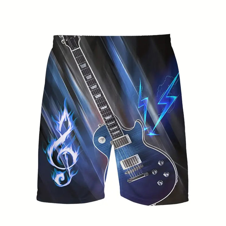 Men's 3D Guitar Pattern Print Summer Outfit 2-piece Set