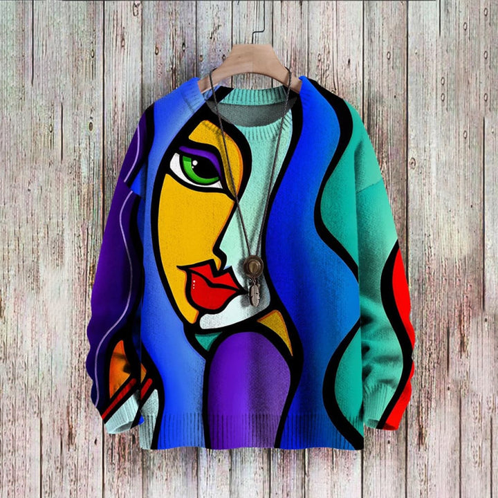 Abstract Art Print Pullover Casual Sweater