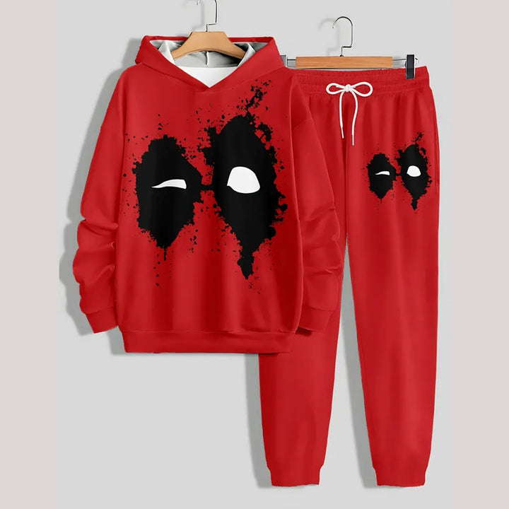 Men's Printed Design Casual Hoodie and Pants Set