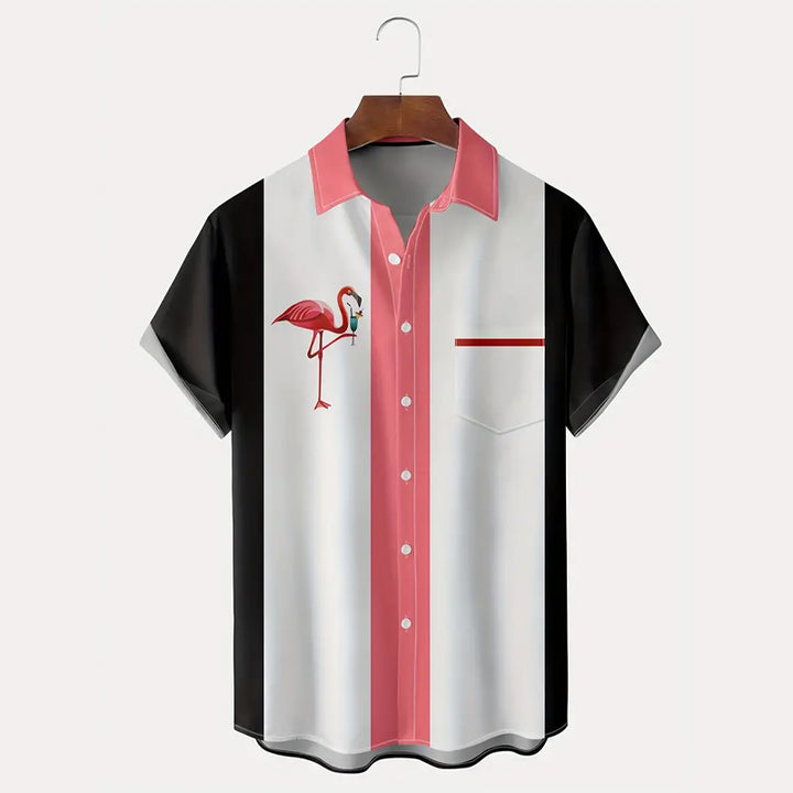 Men's Contrast Color Flamingo Graphic Print Shirt