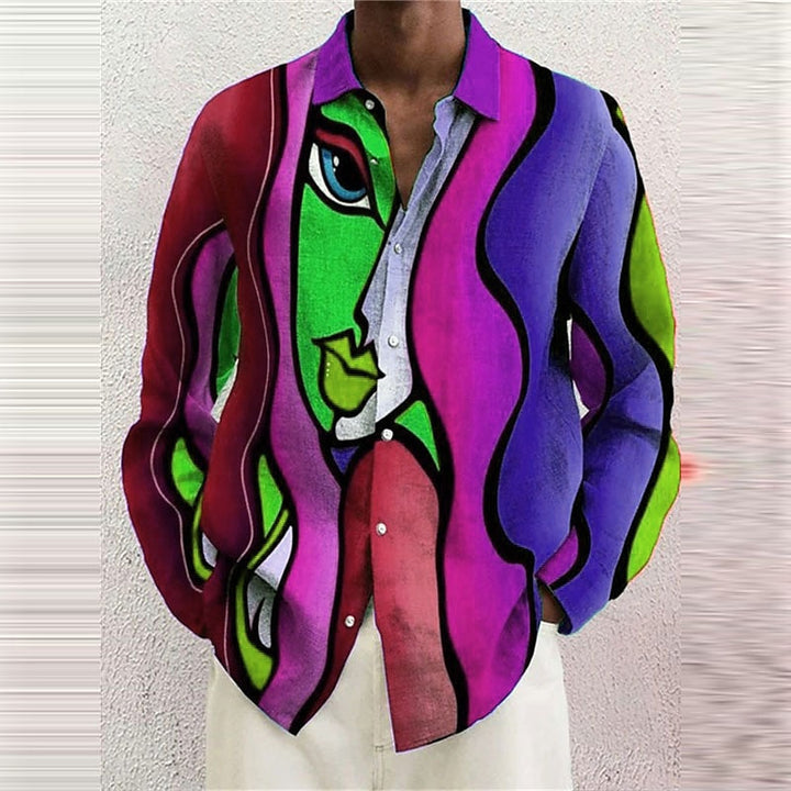 Men's Abstract Turndown Rainbow 3D Print Shirt