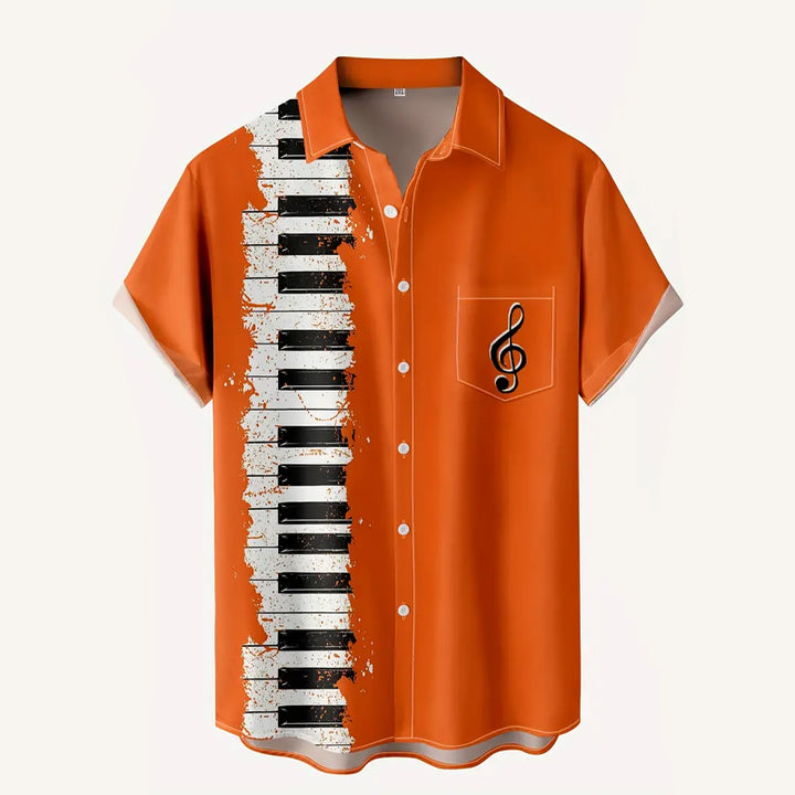 Plus Size Men's Piano Keyboard Print Short Sleeve Shirt