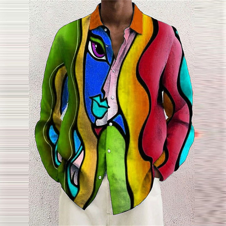 Men's Abstract Turndown Rainbow 3D Print Shirt