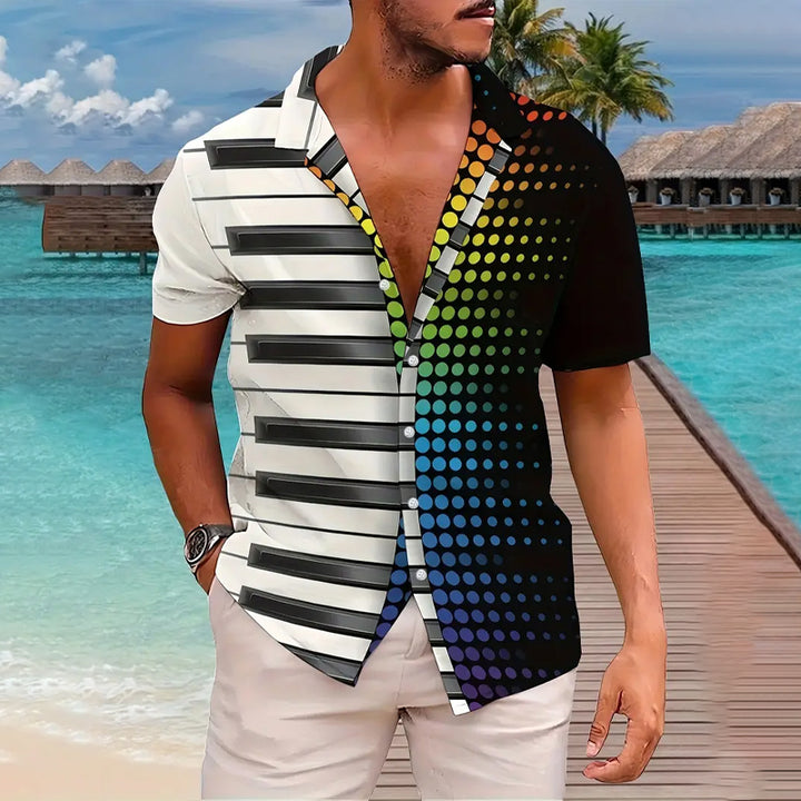 Men's Casual 3D Piano Keyboard Printed Shirt