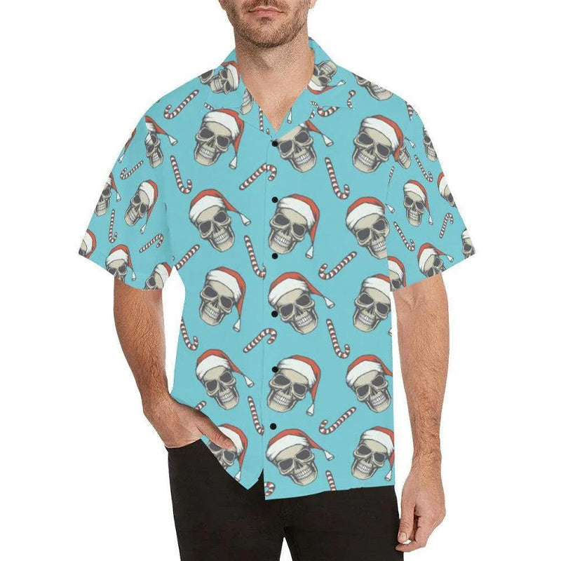 Men's Christmas hat skull print short sleeve shirt